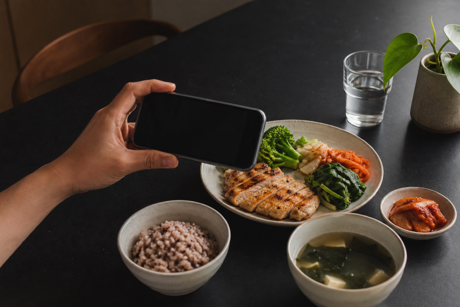 Photographing a post-workout meal with a phone