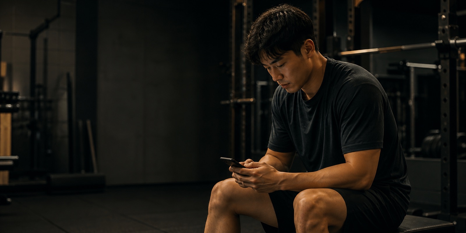 An athlete checking a workout plan on a phone before training